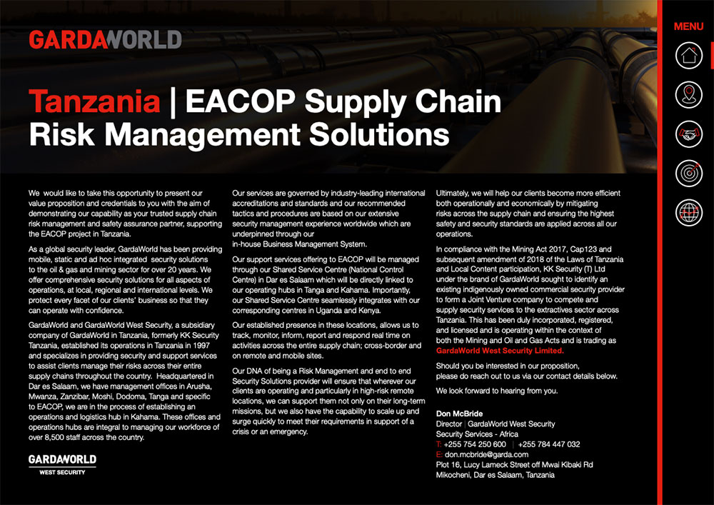 Capability Sheet Tanzania EACOP Supply Chain Risk Management Solutions